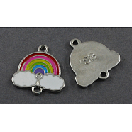 Alloy Enamel Links, Lead Free, Nickel Free and Cadmium Free, Rainbow, Platinum, Colorful, about 19.5mm wide, 20mm long, 2mm thick, hole: 2mm(zx-EA214Y-NF)