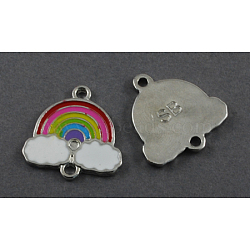 Alloy Enamel Links, Lead Free, Nickel Free and Cadmium Free, Rainbow, Platinum, Colorful, about 19.5mm wide, 20mm long, 2mm thick, hole: 2mm(zx-EA214Y-NF)